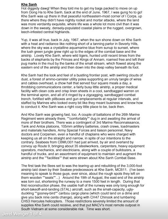 Khe Sanh Article for Red Clay by Jerel Wenger CBMU 301/B
